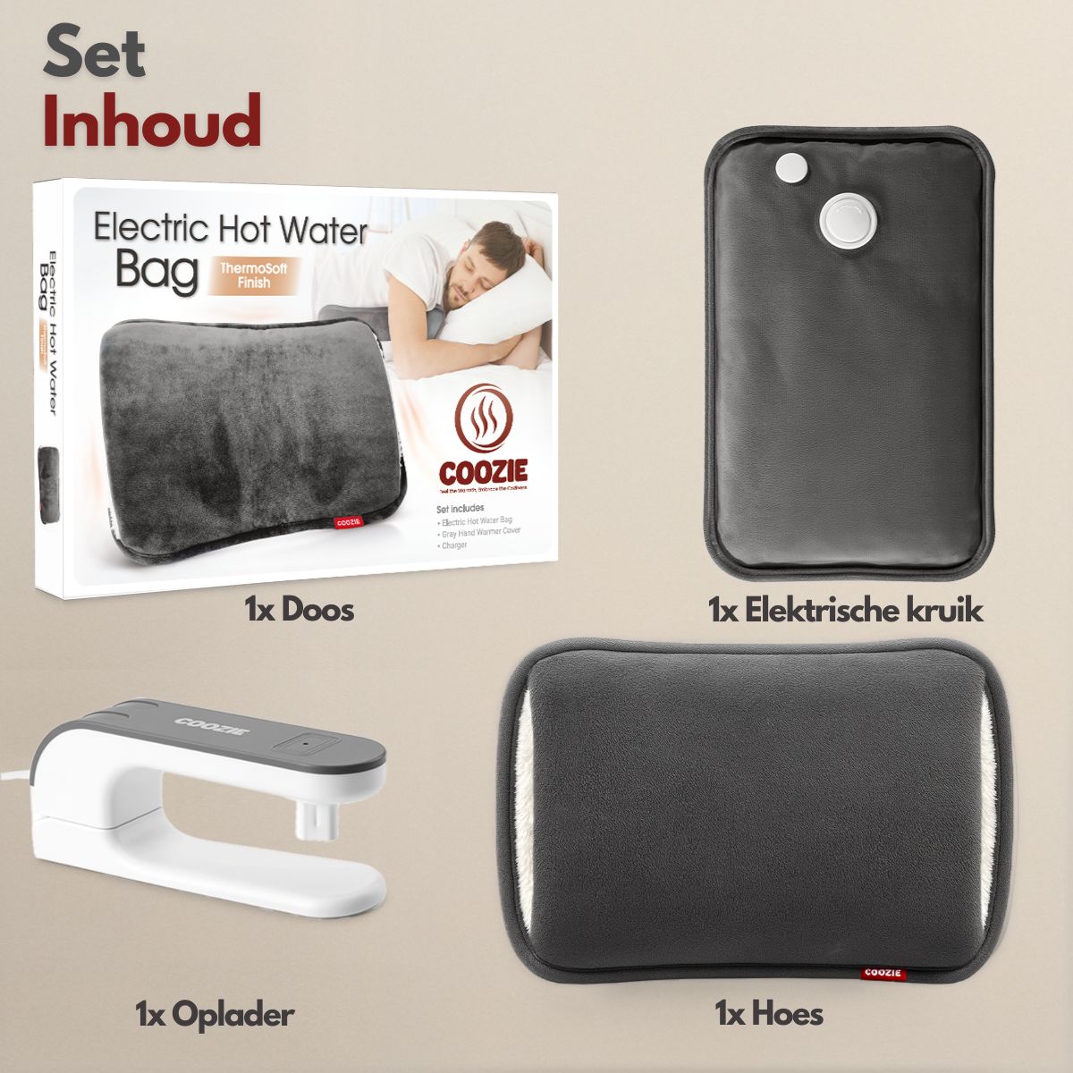Coozie Elektrische kruik oplaadbaar Antracietgrijs