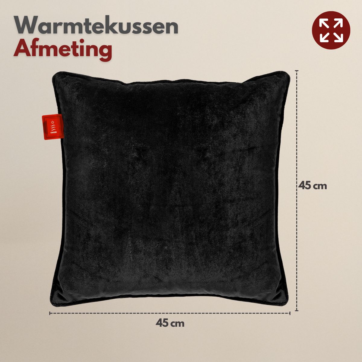 Coozie warmtekussen oplaadbaar 45x45 Zwart Velvet - Draadloos - Elektrisch