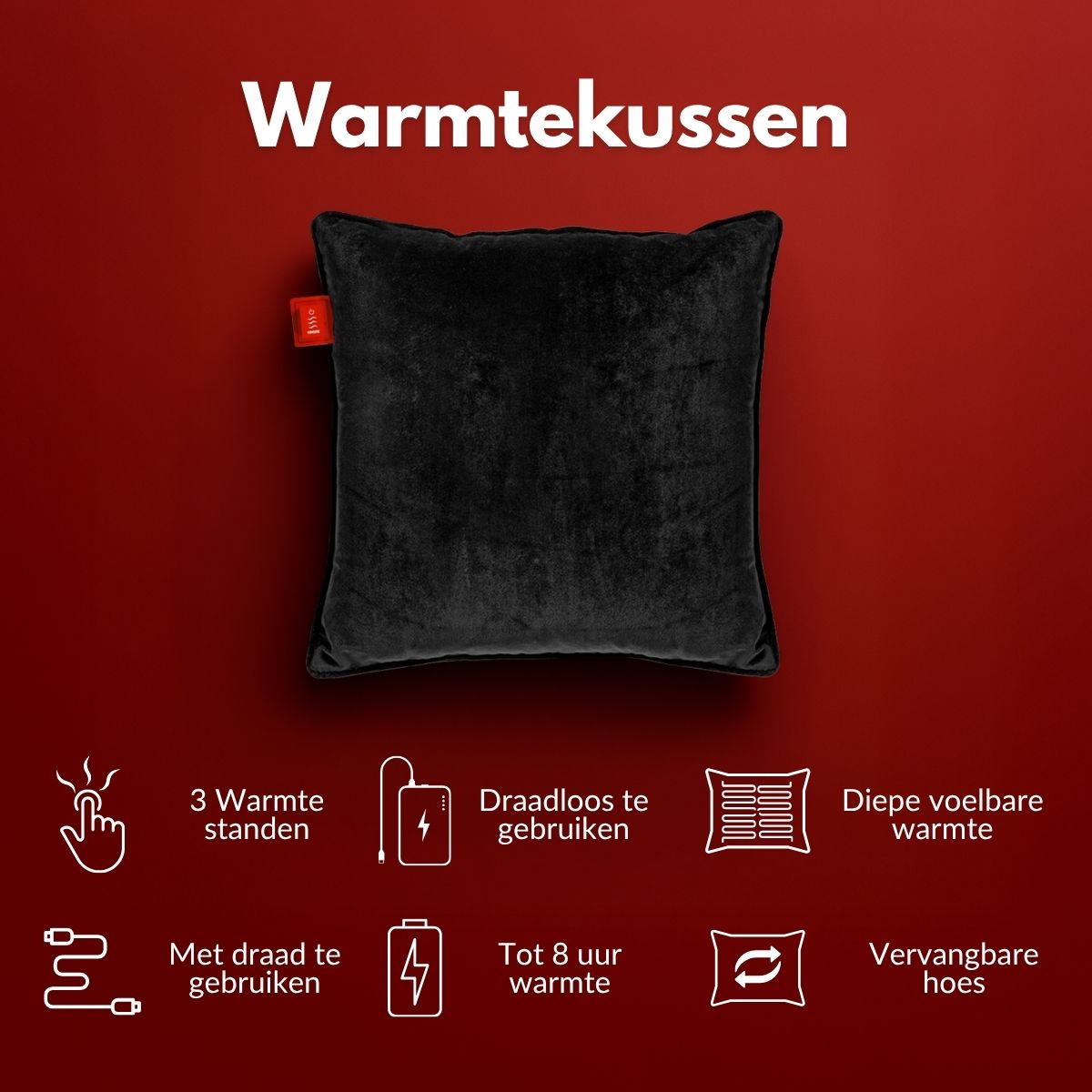 Coozie warmtekussen oplaadbaar 45x45 Zwart Velvet - Draadloos - Elektrisch