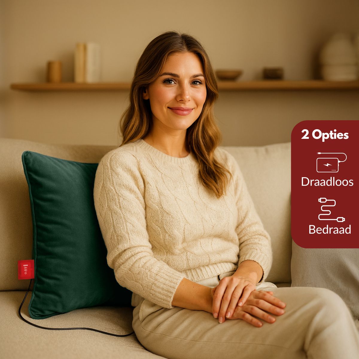 Coozie warmtekussen oplaadbaar 45x45 Groen Velvet - Draadloos - Elektrisch