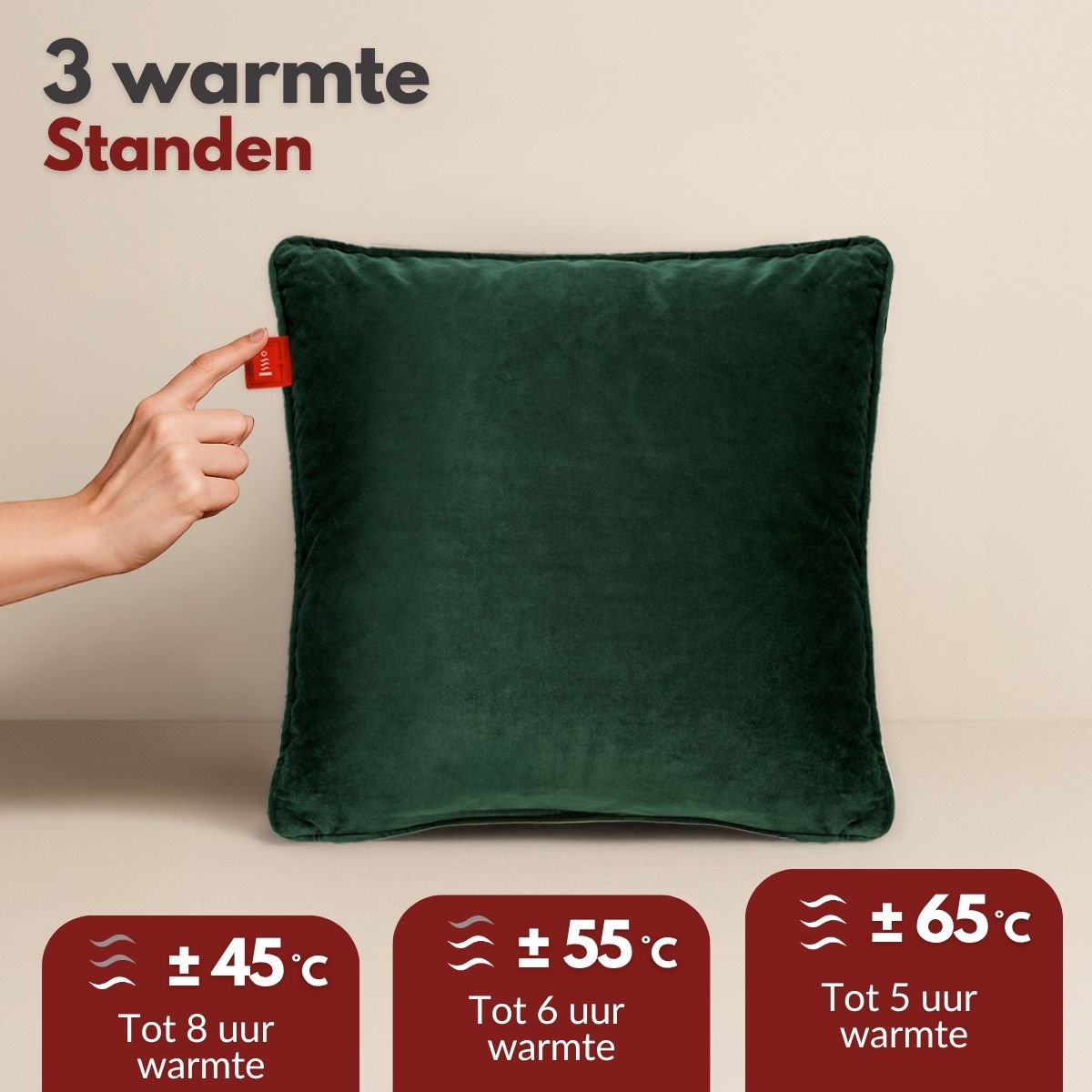 Coozie warmtekussen oplaadbaar 45x45 Groen Velvet - Draadloos - Elektrisch