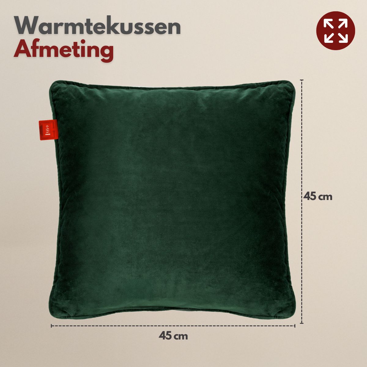 Coozie warmtekussen oplaadbaar 45x45 Groen Velvet - Draadloos - Elektrisch