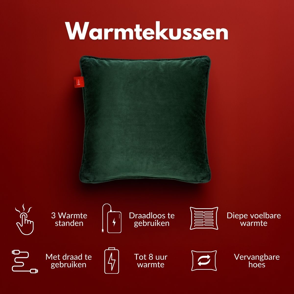 Coozie warmtekussen oplaadbaar 45x45 Groen Velvet - Draadloos - Elektrisch