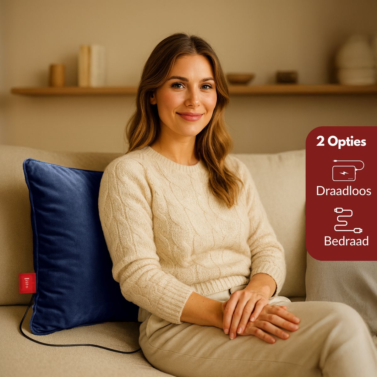 Coozie warmtekussen oplaadbaar 45x45 Donkerblauw Velvet - Draadloos - Elektrisch