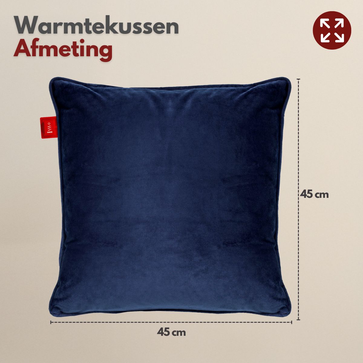 Coozie warmtekussen oplaadbaar 45x45 Donkerblauw Velvet - Draadloos - Elektrisch