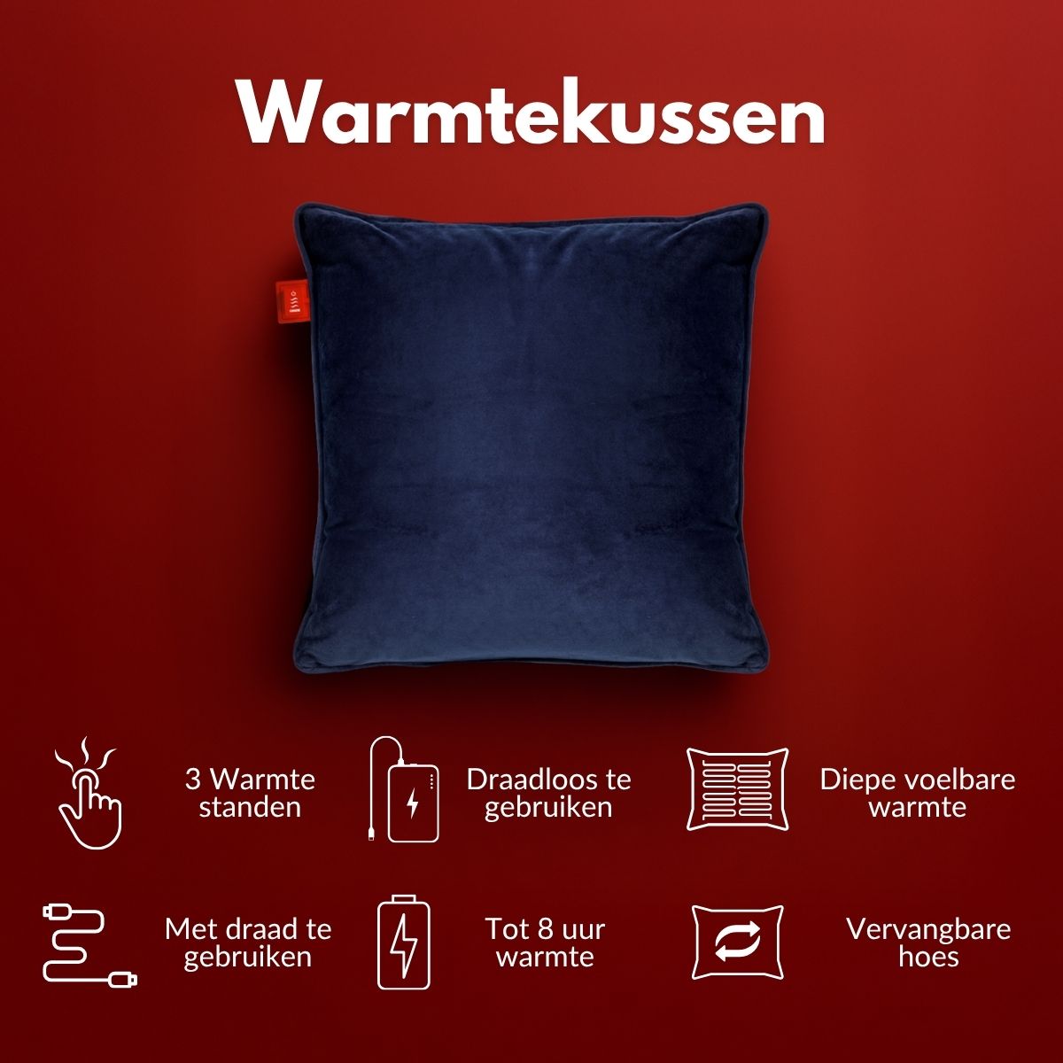 Coozie warmtekussen oplaadbaar 45x45 Donkerblauw Velvet - Draadloos - Elektrisch