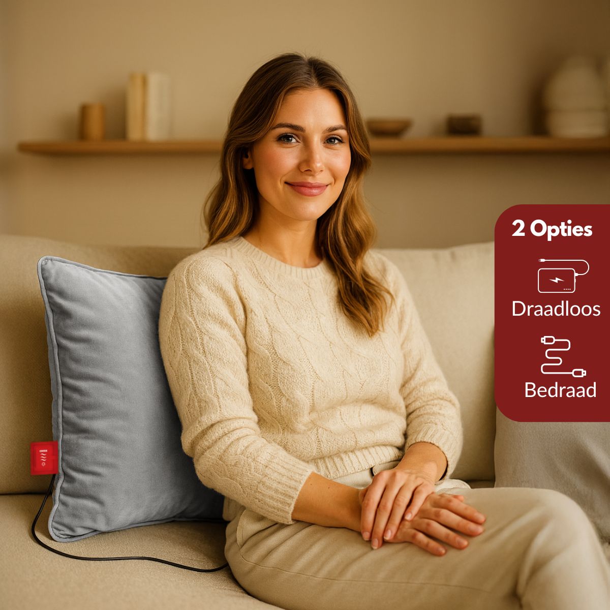 Coozie warmtekussen oplaadbaar 45x45 Grijs Velvet - Draadloos - Elektrisch