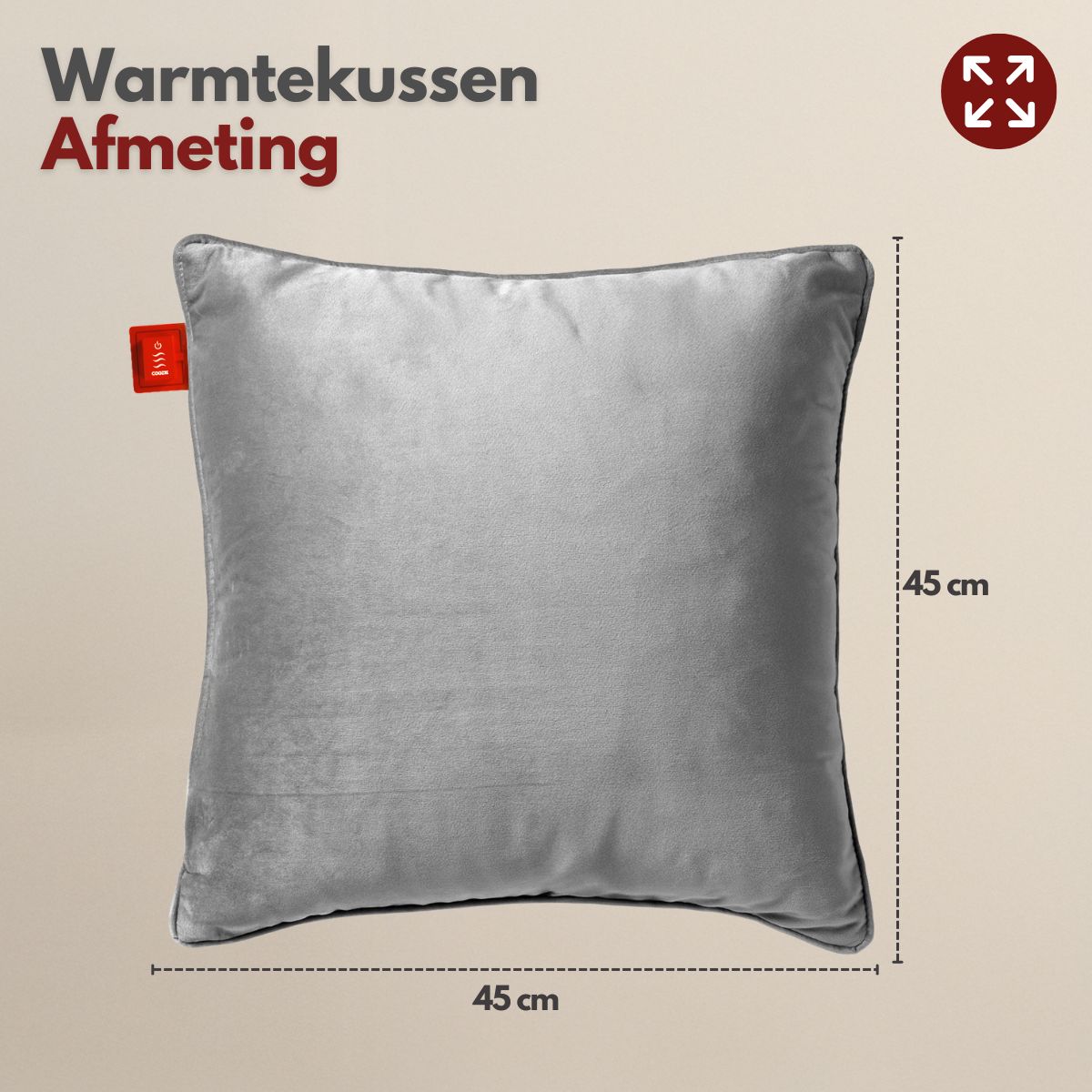 Coozie warmtekussen oplaadbaar 45x45 Grijs Velvet - Draadloos - Elektrisch