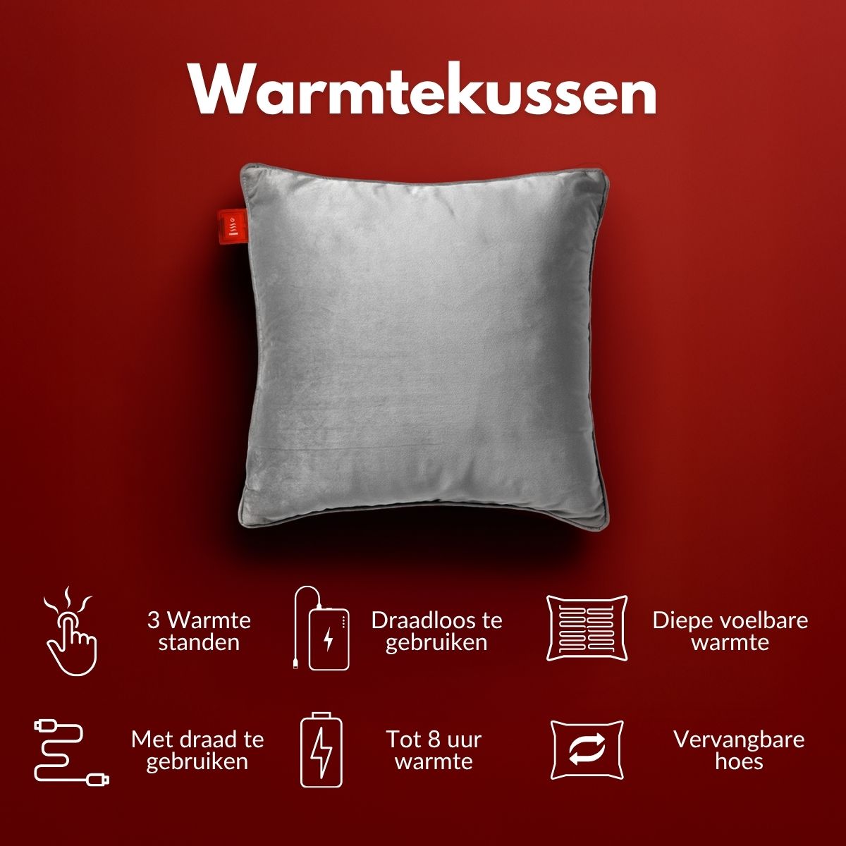 Coozie warmtekussen oplaadbaar 45x45 Grijs Velvet - Draadloos - Elektrisch