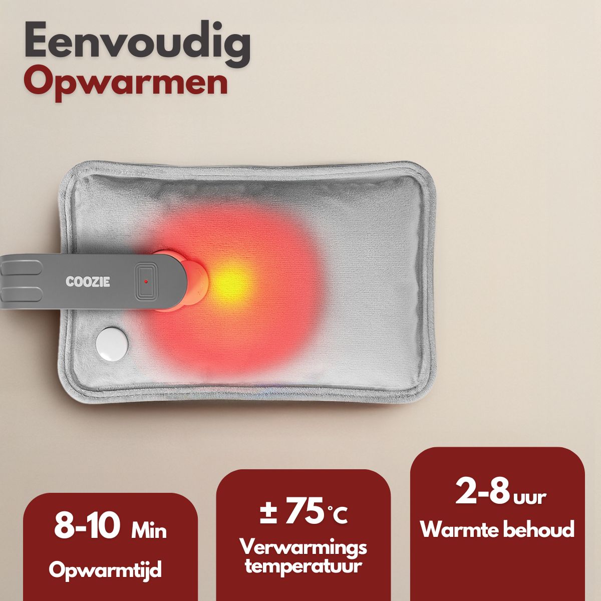 Coozie Elektrische kruik oplaadbaar - Lichtgrijs